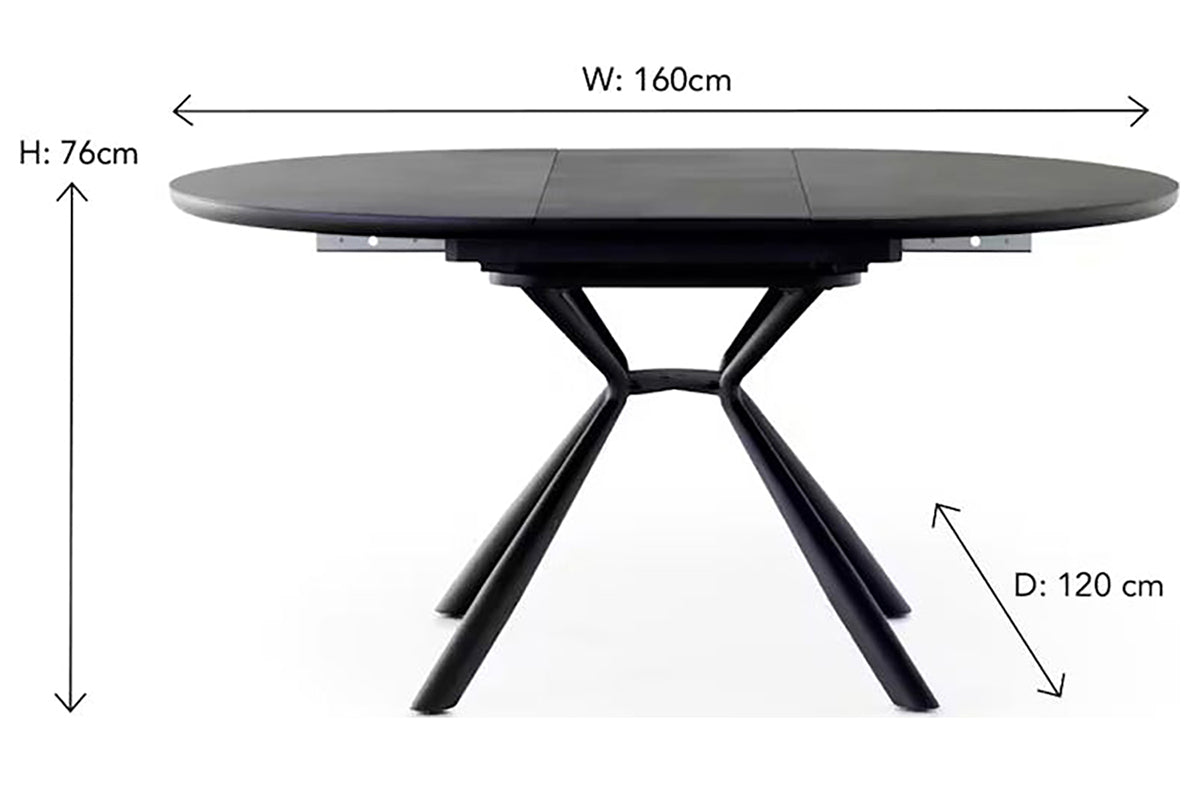 Baz Round Extending Dining Table | 160cm | Black