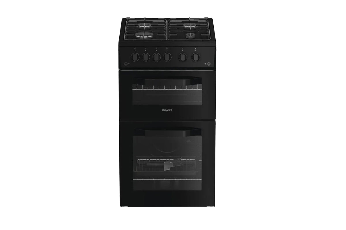 Hotpoint 50cm Freestanding Twin Gas Cooker | HTG5GCB | Black