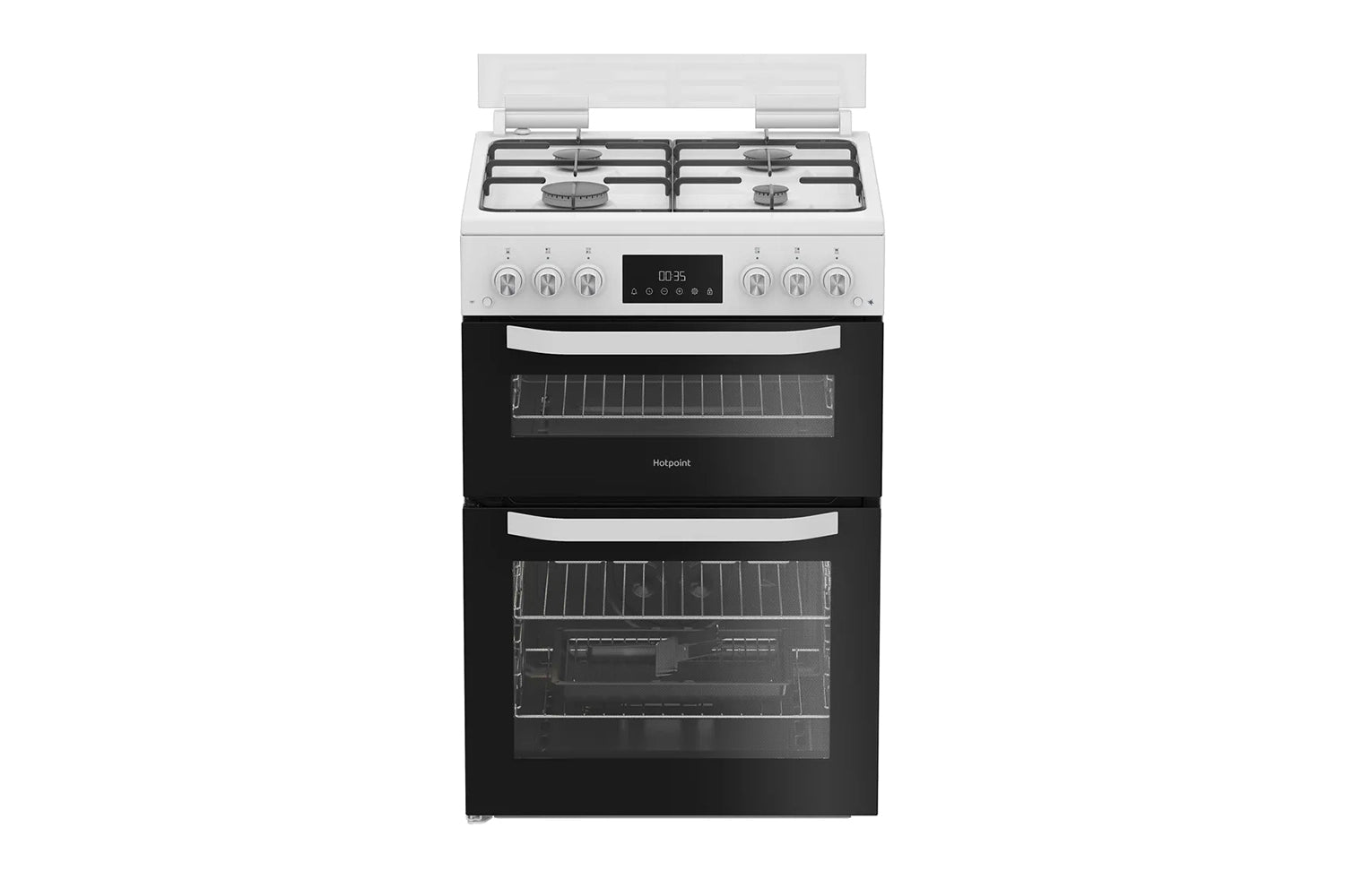 Hotpoint 60cm Double Oven Gas Cooker with Glass Lid | HTG6GDCW | White