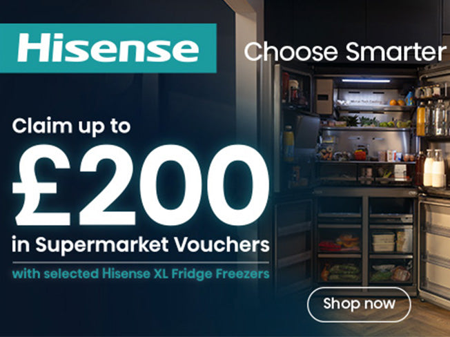 Claim up to £200 in Supermarket Vouchers with selected Hisense XL Fridge Freezers