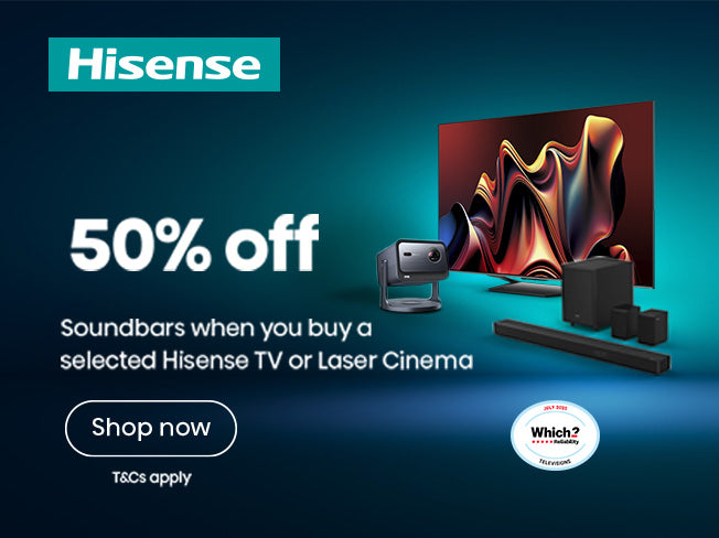 50% off Soundbars when purchased with selected Hisense TV.