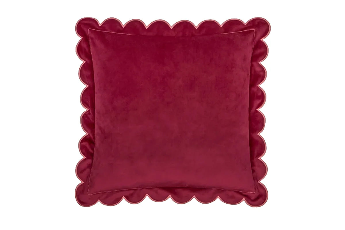 Furn | Lil Scallop Velvet Cushion | Burgundy/Slipper | 45 x 45 cm