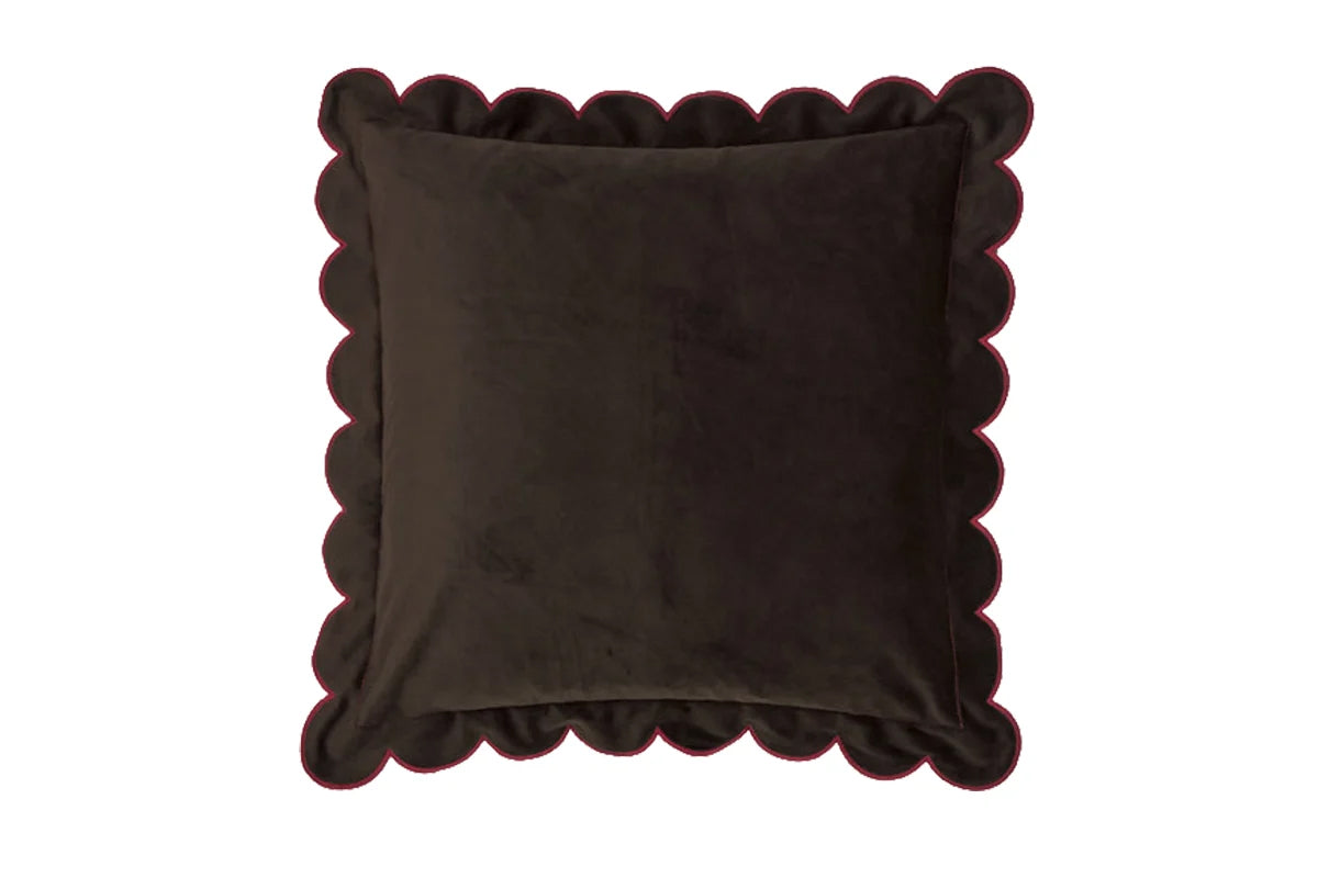 Furn | Lil Scallop Velvet Cushion | Chocolate/Burgundy | 45 x 45 cm