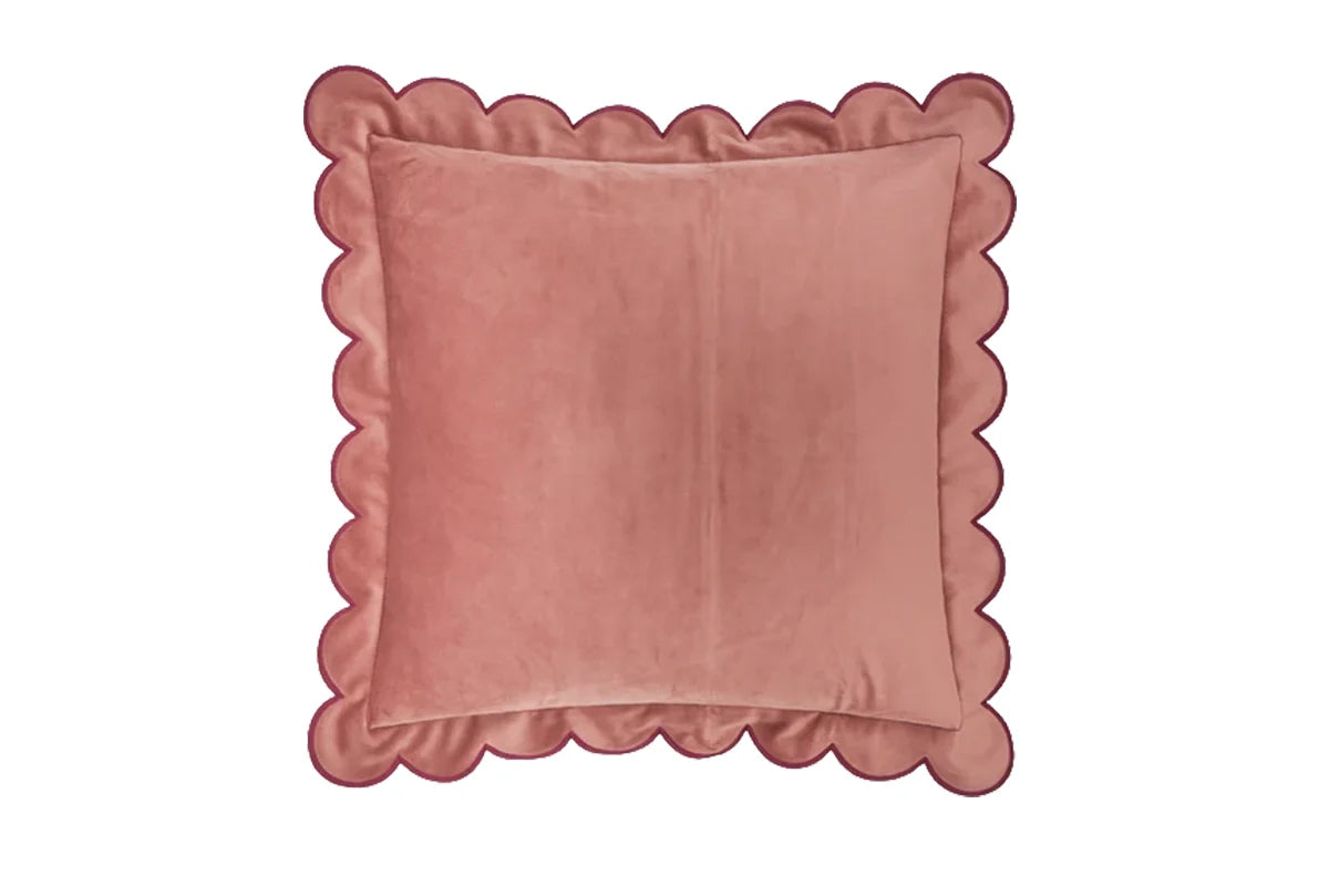 Furn | Lil Scallop Velvet Cushion | Slipper/Burgundy | 45 x 45 cm