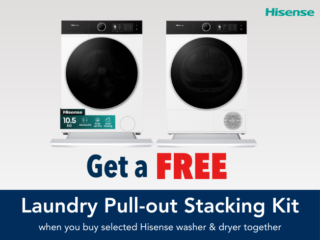 Get a FREE stacking kit when you buy Hisense washer & dryer bundle.