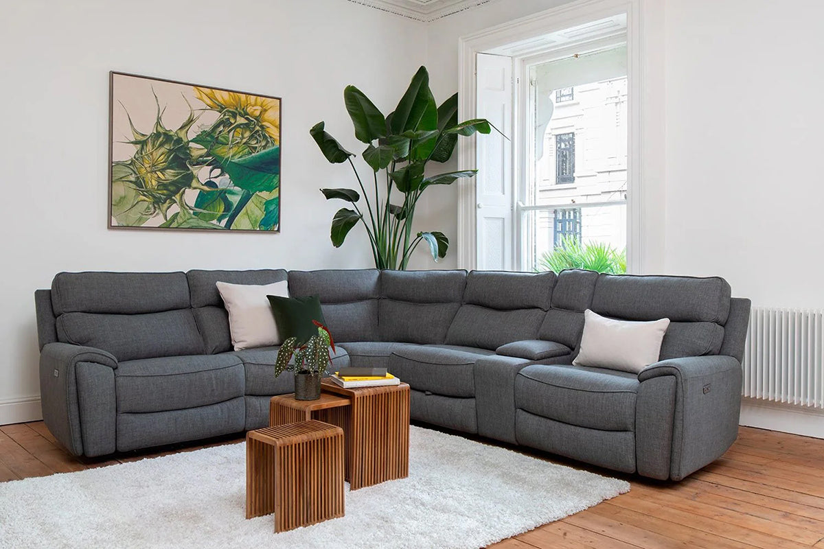 Mila Corner Sofa | Power Recliner | Console | Large |  Grey