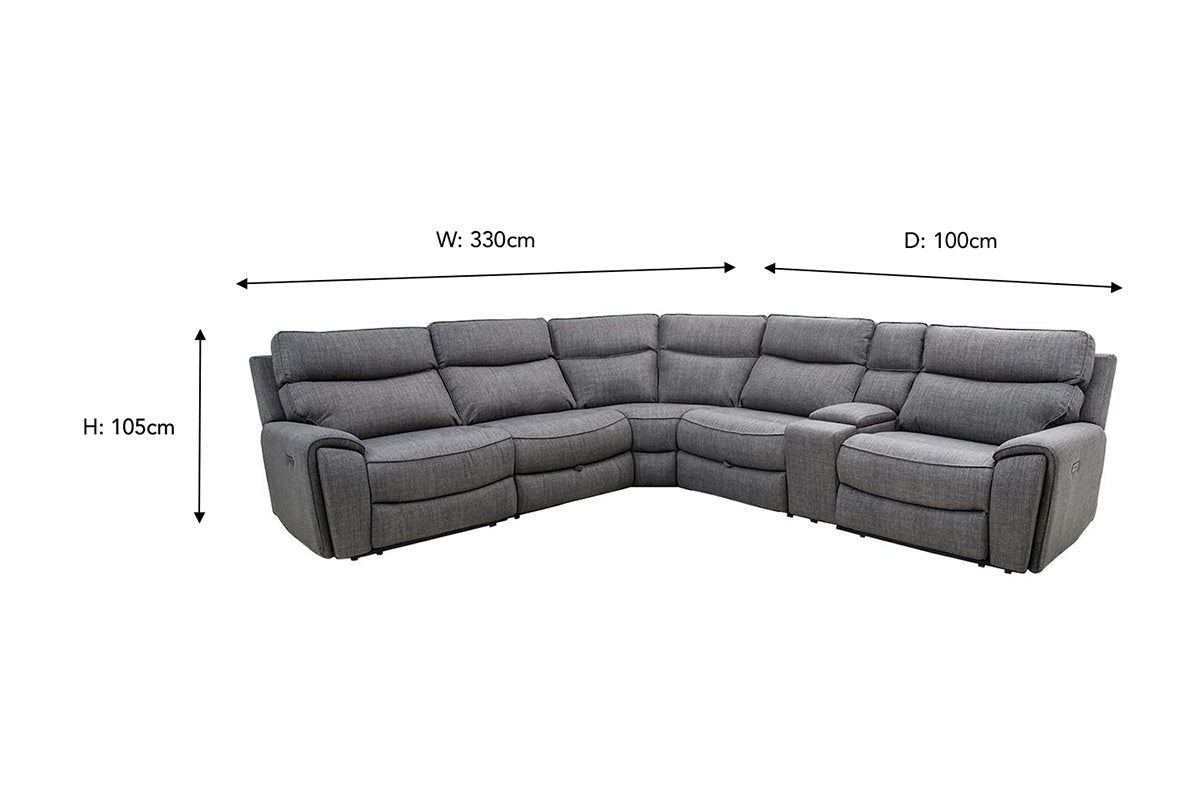 Mila Corner Sofa | Power Recliner | Console | Large |  Grey