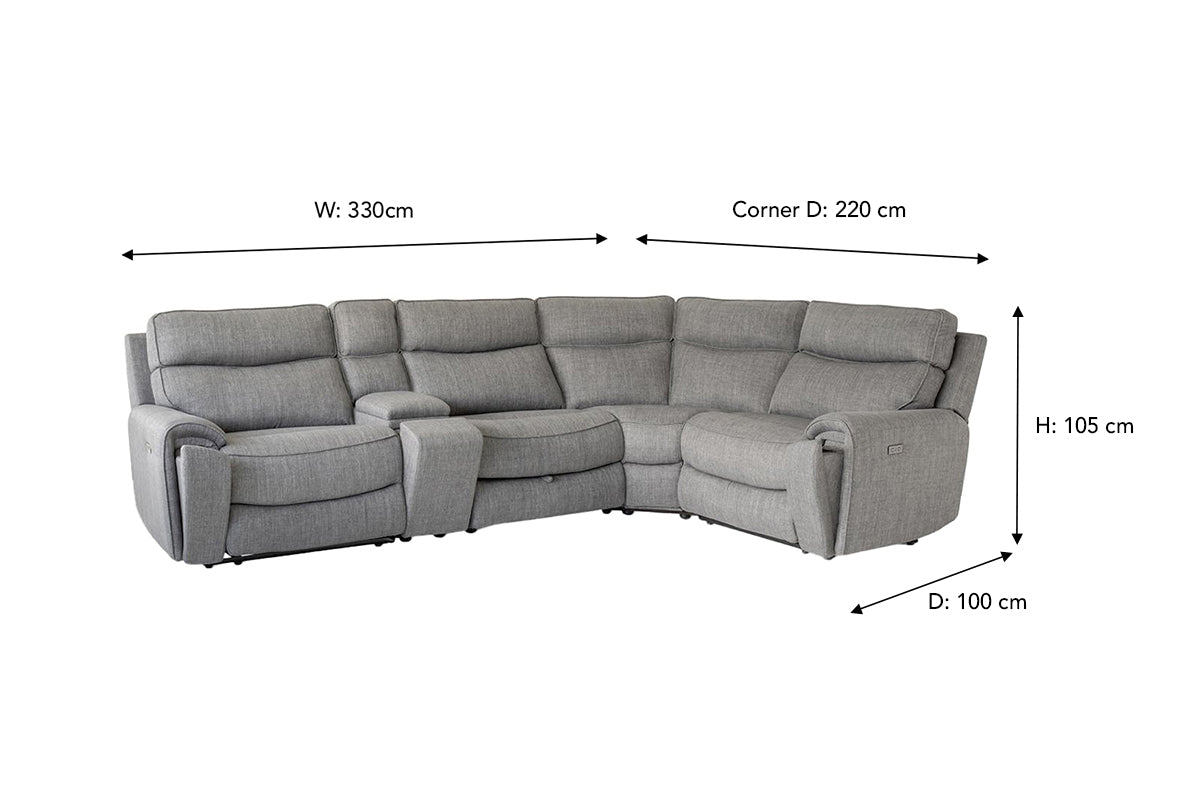 Mila Corner Sofa with Console | Power Recliner | Medium | Grey