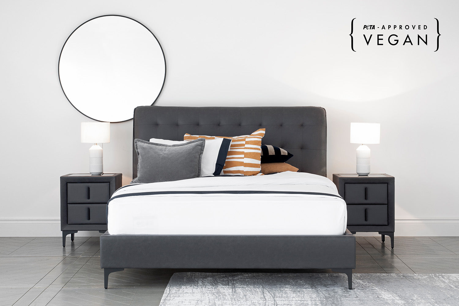 Lewis Bed Frame | Vegan Leather | Super King | 6ft | Anthracite