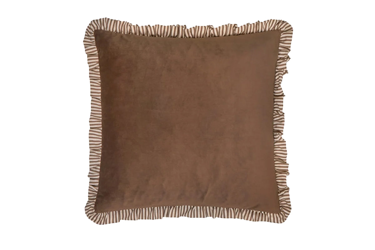 Wylder | Solene Ruffle Matte Velvet Cushion | Truffle | 45 x 45 cm