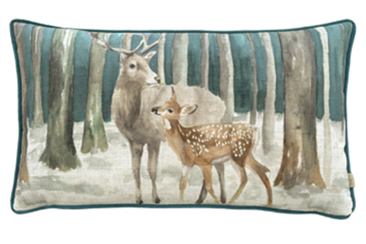 Stag Scene Polyester Cushion | Teal | 30 x 50 cm