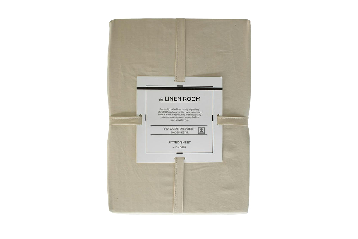 The Linen Room | 300TC Cotton Sateen Extra Deep Fitted Sheet | Cream | Single