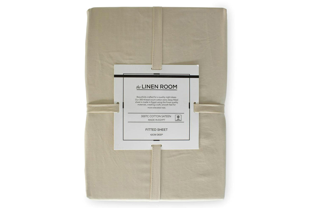 The Linen Room | 300TC Cotton Sateen Extra Deep Fitted Sheet | Cream | King