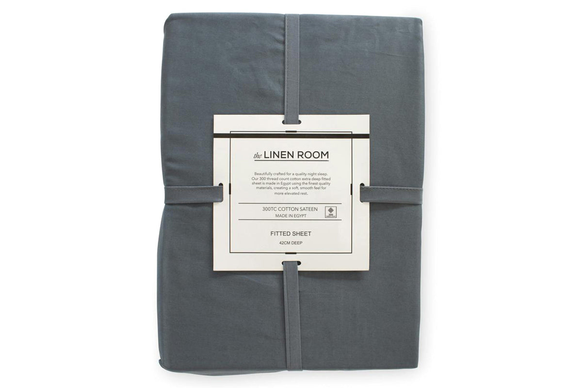 The Linen Room | 300TC Cotton Sateen Extra Deep Fitted Sheet | Dark Grey | King