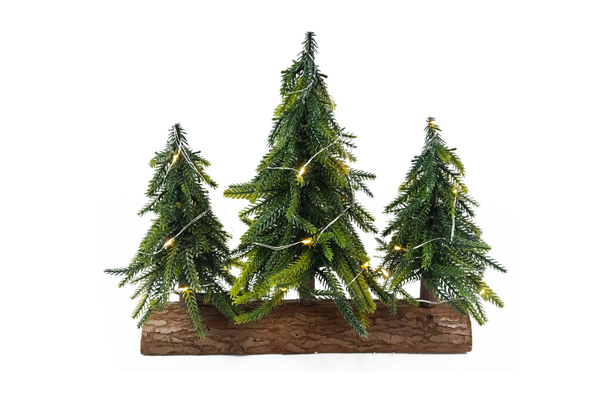 Christmas Decoration | LED Three Christmas Wooden Log Tree | Green