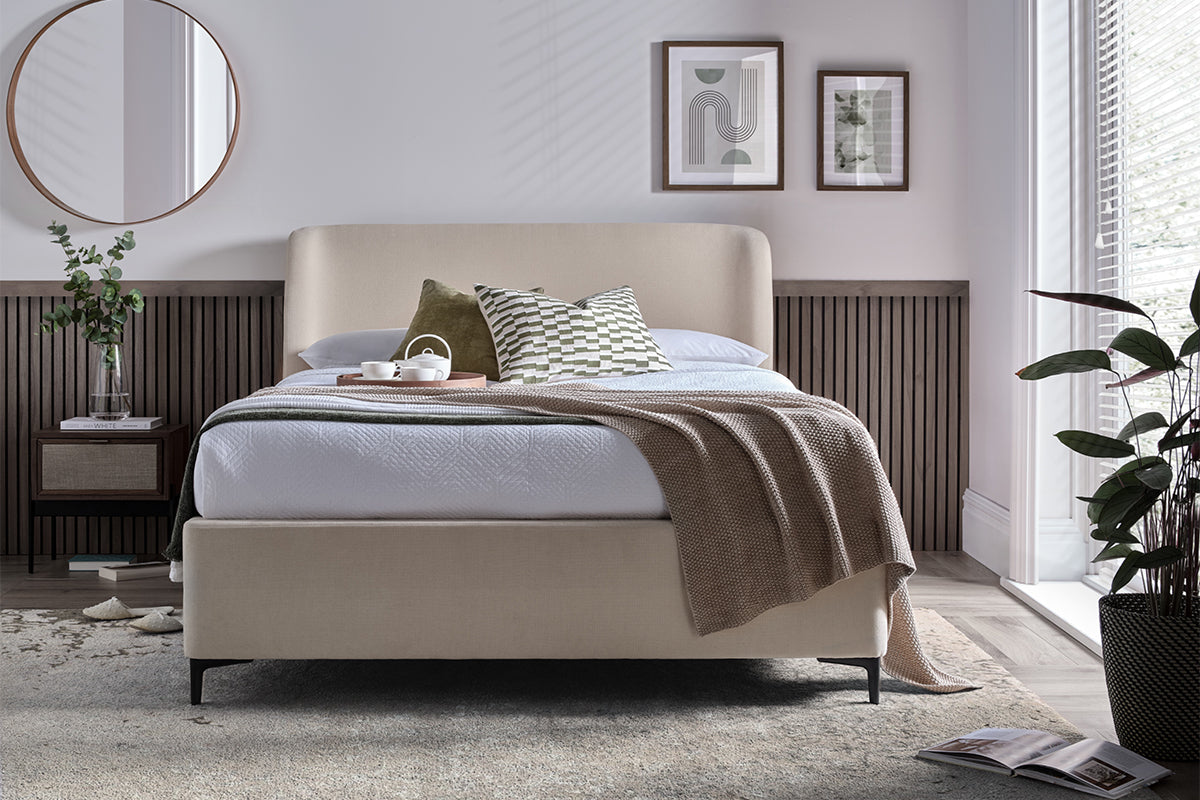 Talia Ottoman Bed with Winged Headboard | Small Double | 4ft | Freya Vanilla