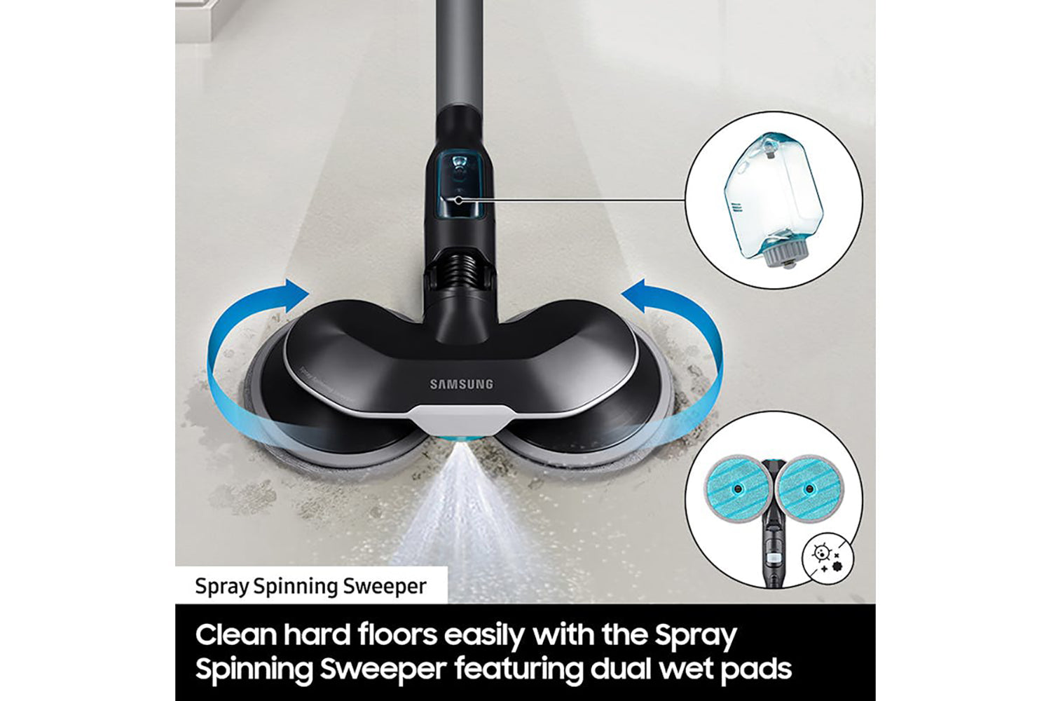 Samsung JetTM 95 Pro Cordless Stick Vacuum Cleaner, Max 210 W Suction Power With Spray Spinning Sweeper | VS20C9547TB/EU