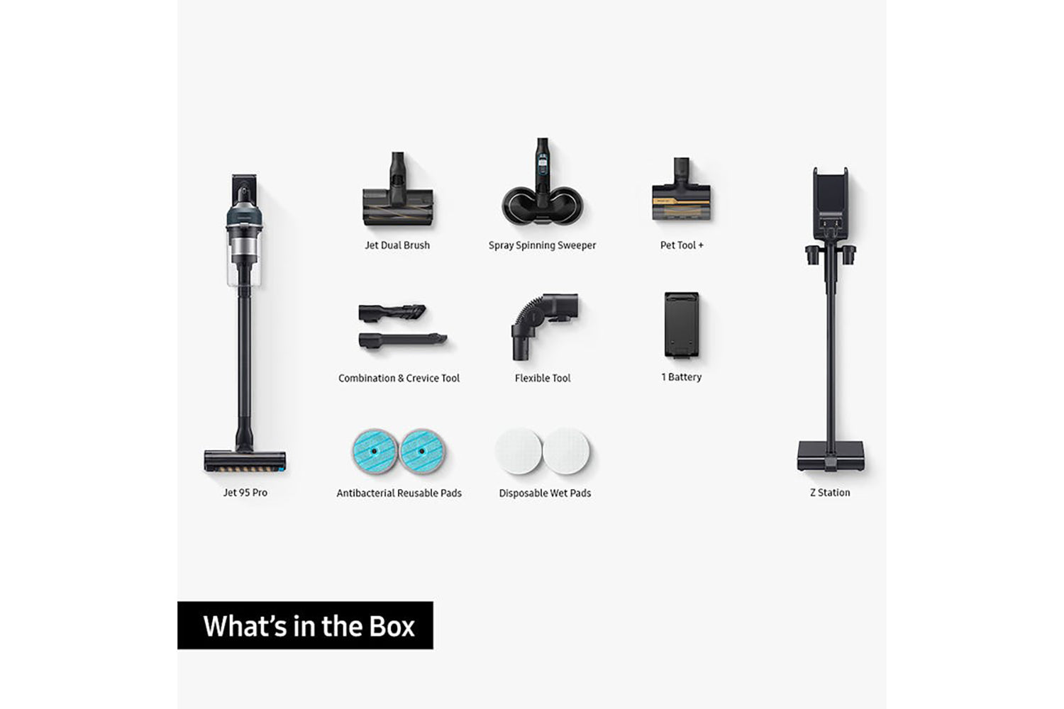 Samsung JetTM 95 Pro Cordless Stick Vacuum Cleaner, Max 210 W Suction Power With Spray Spinning Sweeper | VS20C9547TB/EU