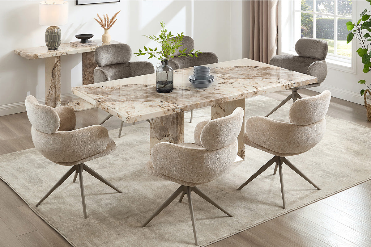 Canova Artemis Dining Table | 200 cm | Mottled Mocha Marble