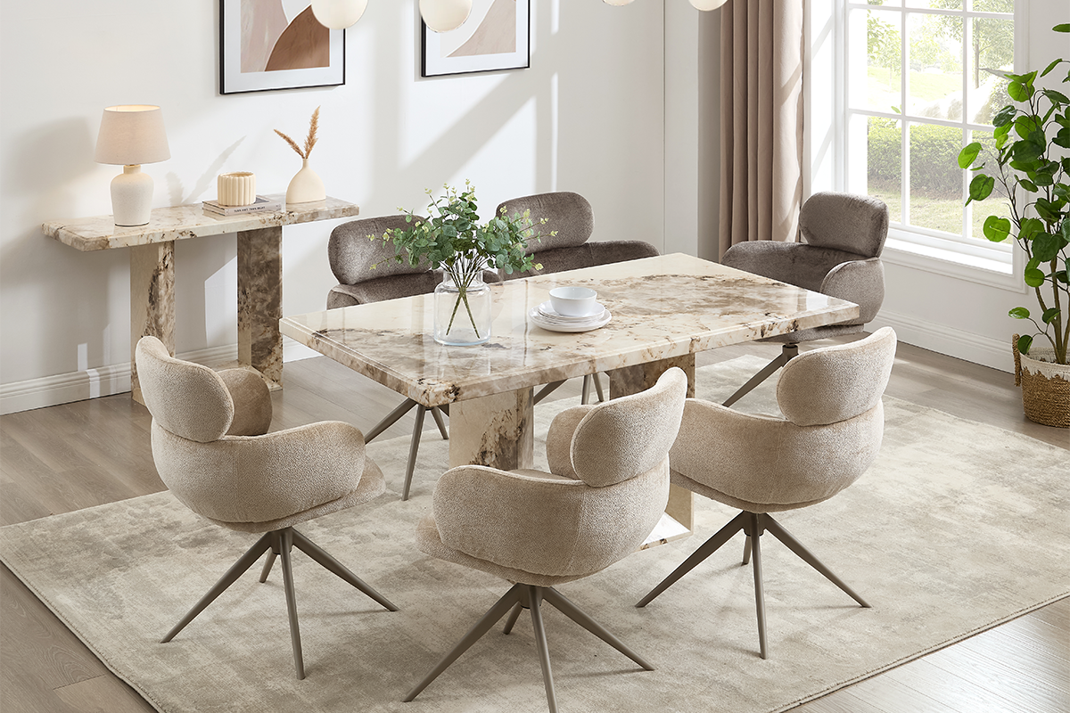 Canova Artemis Dining Table | 160 cm | Mottled Mocha Marble