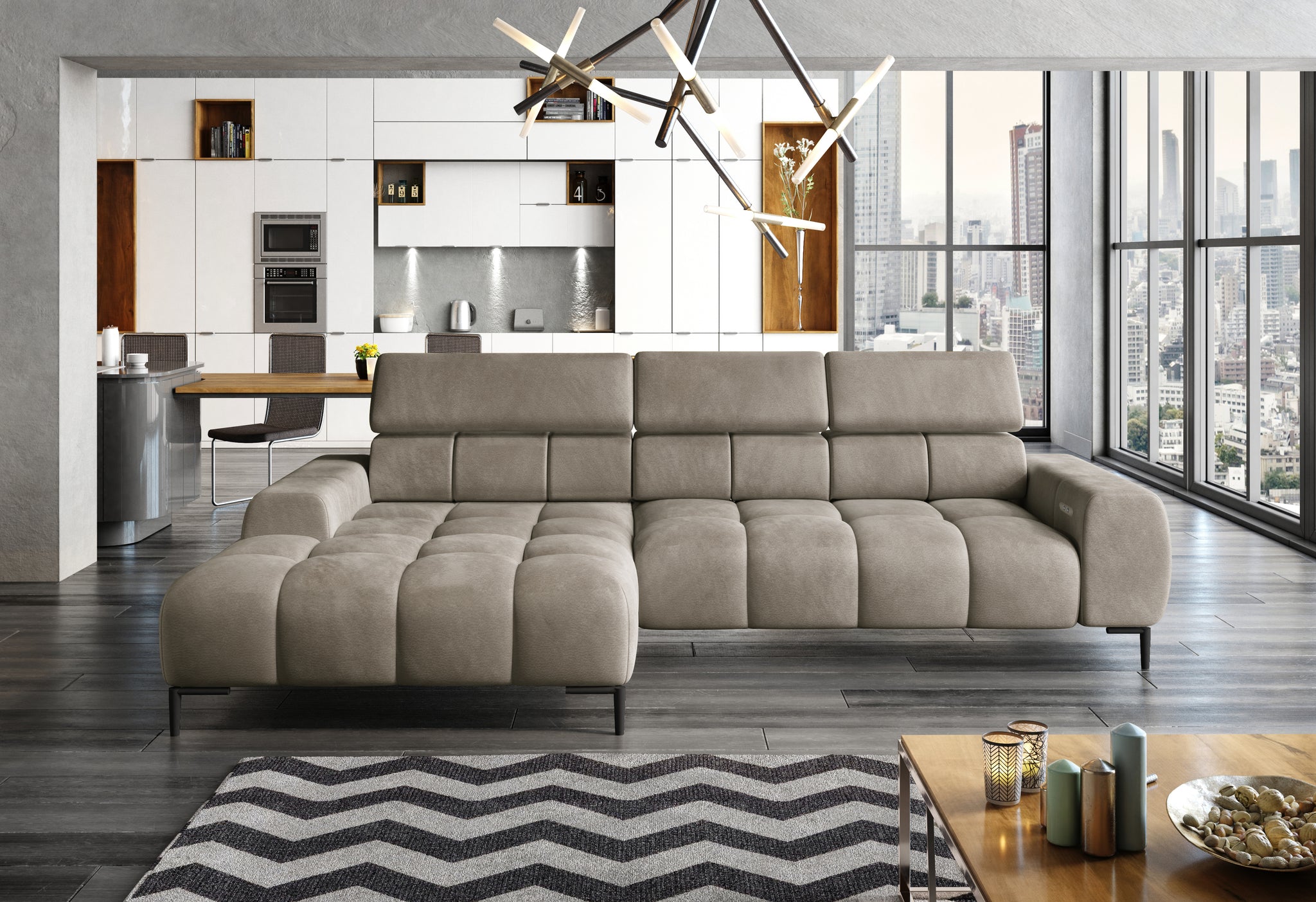Cassie Chaise Sofa | Power Recliner | Small | Fabric | Colour Options