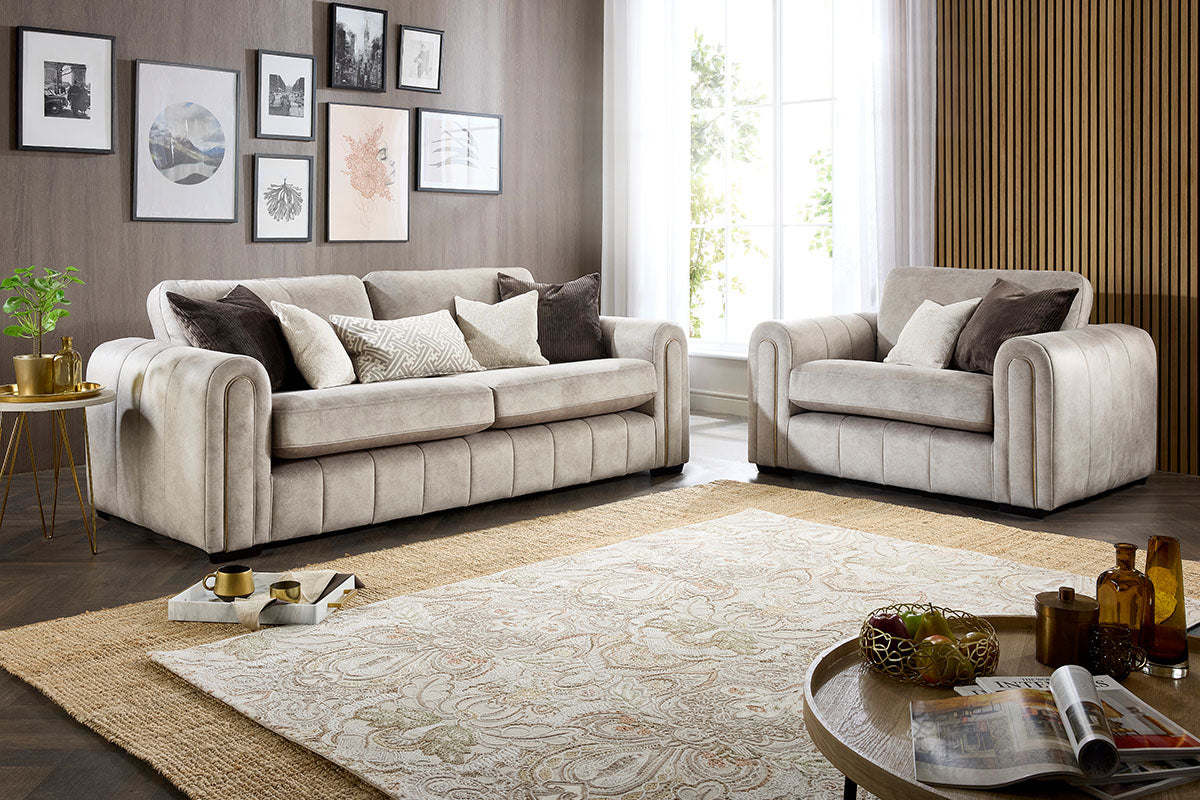 Glamour 3 + 1 seater fabric sofa beige by Harvey Norman UK 