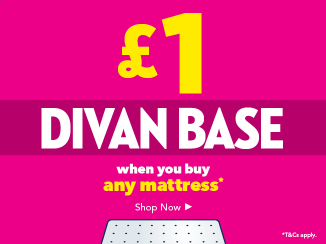 Get a £1 Base with Selected Mattresses. T&Cs Apply.