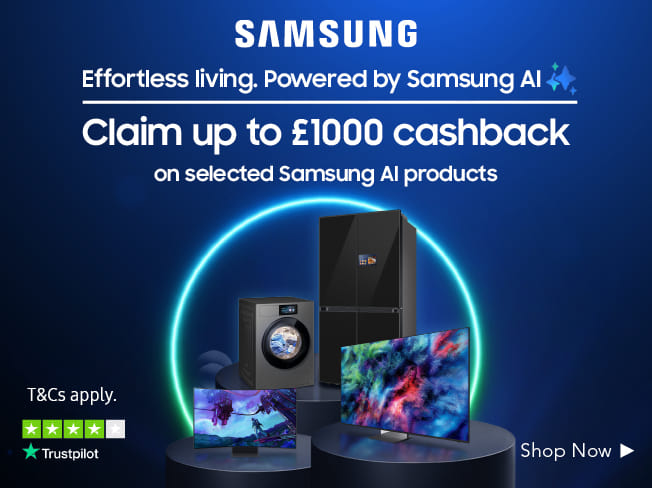 Claim up to £1000 cashback on selected Samsung AI products.