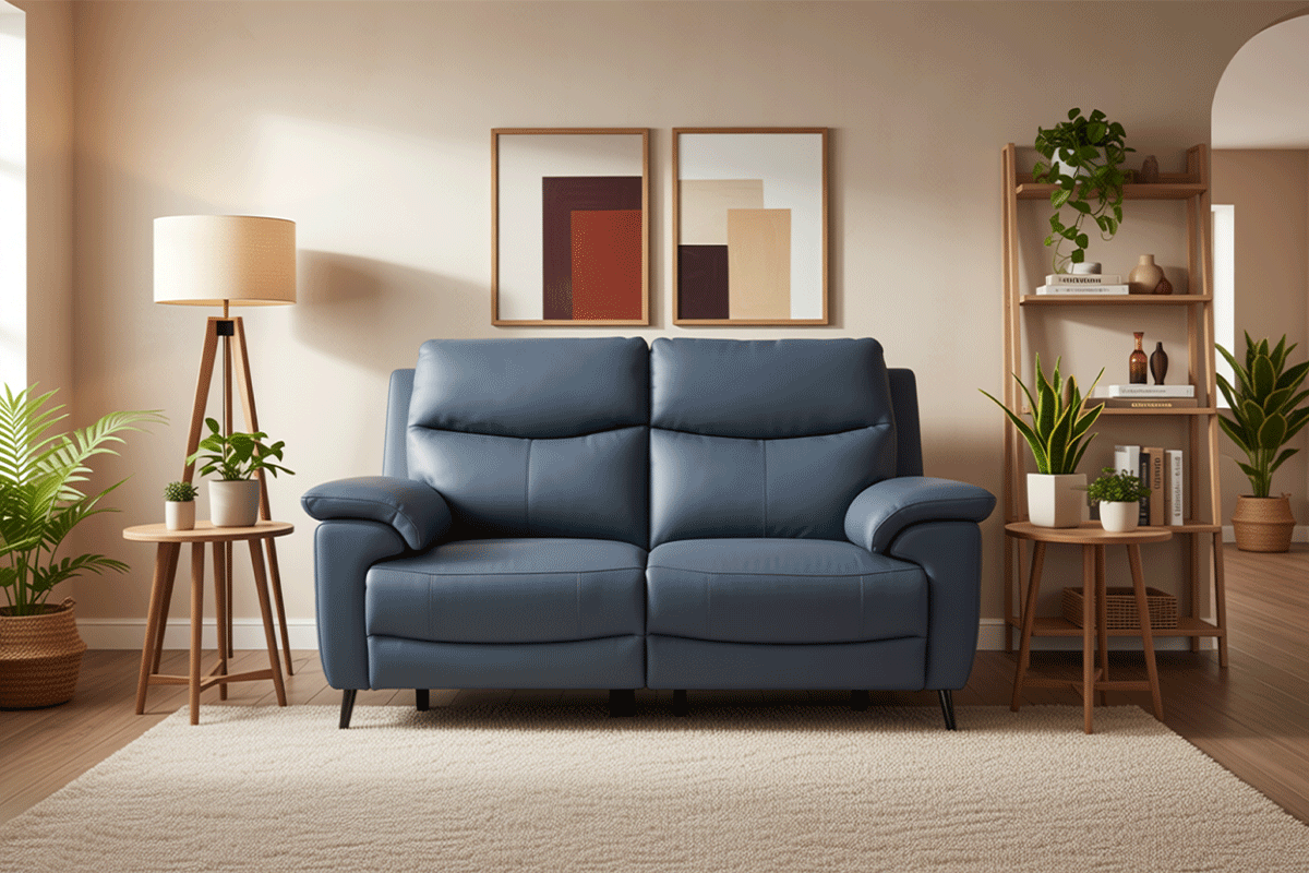 Milo 2 Seater Sofa | Power Recliner | Leather | Smoke Blue