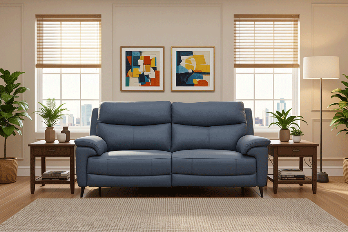 Milo 3 Seater Sofa | Power Recliner | Leather | Smoke Blue