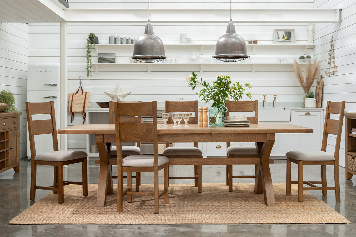Grey Rustic Oak Ozzy Extending Dining Table by Harvey Norman UK