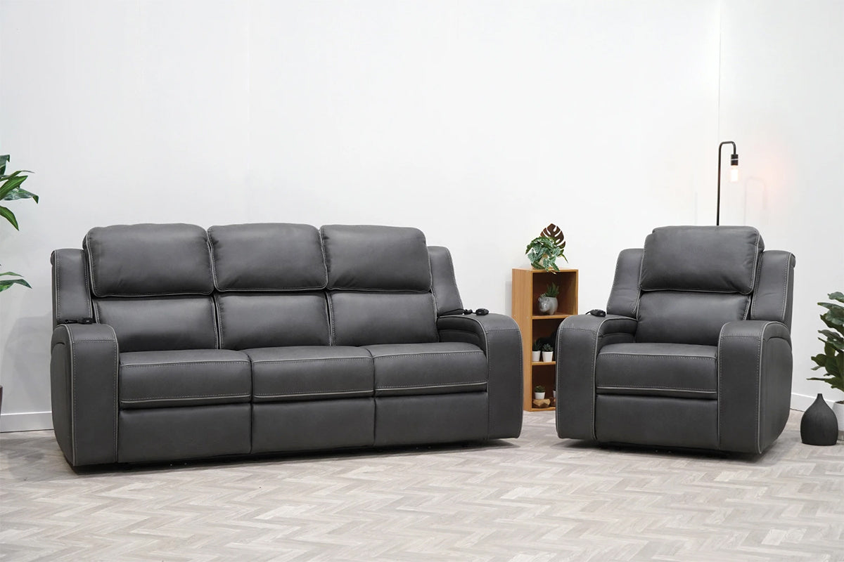 Shobi Armchair  and 3 Seater Power Recliner Grey by Harvey Norman UK